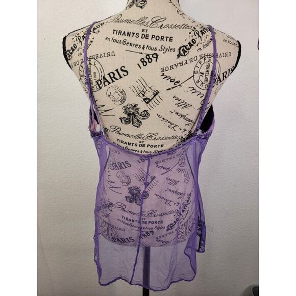 Victorias Secret Babydoll Top Large Sheer V Neck Open Front Purple VTG 90's Y2K - Picture 6 of 10